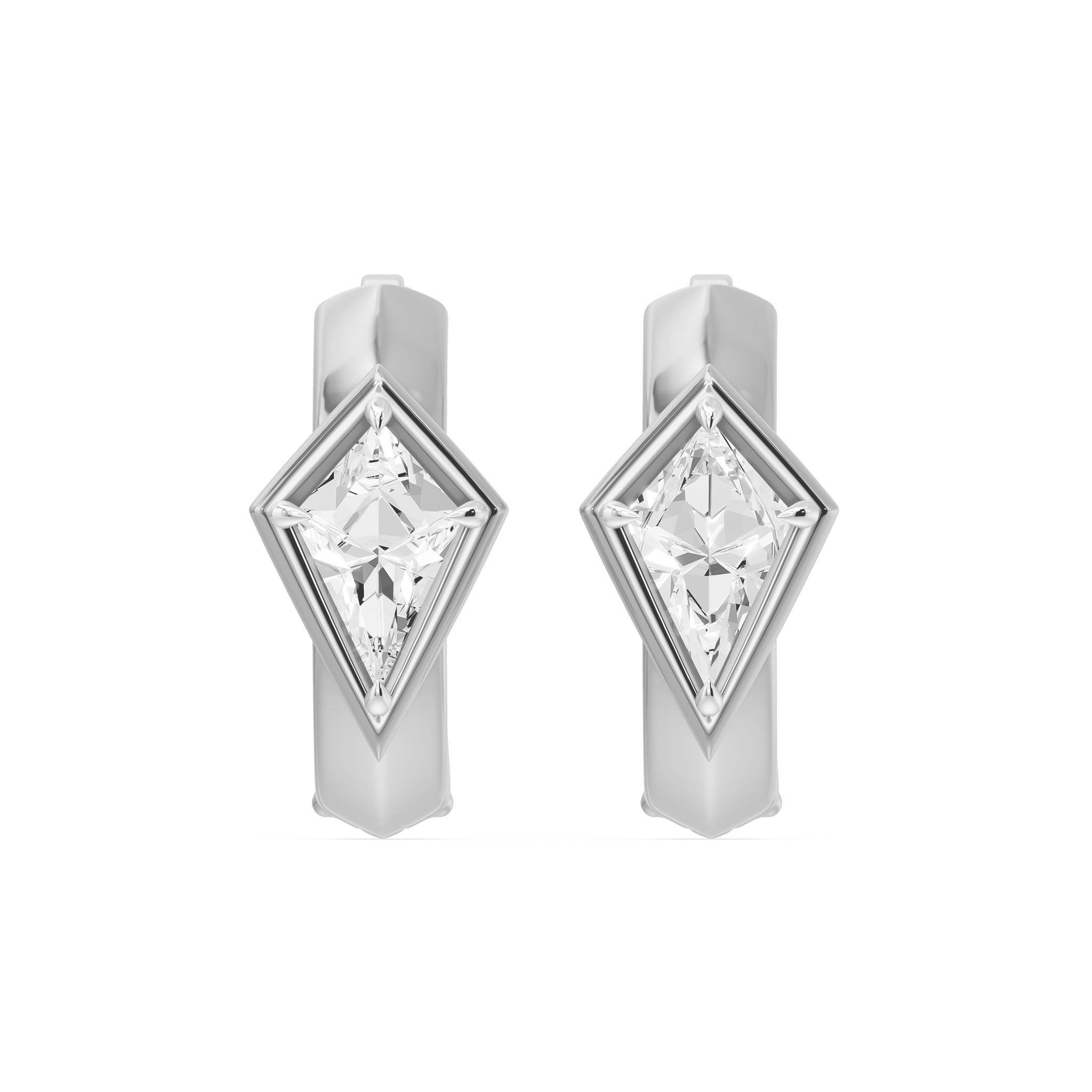 Frame Bezel Kite Huggie Earrings, lab-grown diamonds, 14K white gold, front view