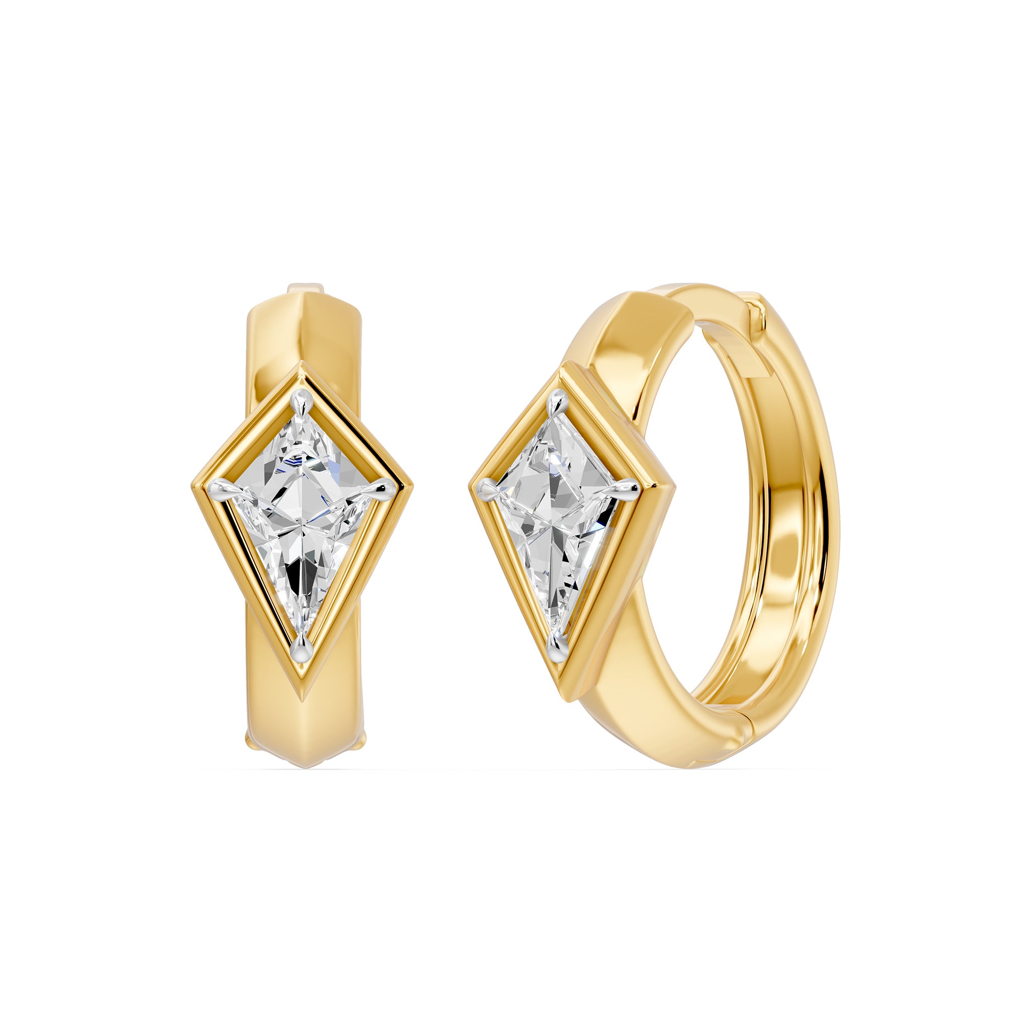 Frame Bezel Kite Huggie Earrings, lab-grown diamonds, 14K yellow gold, front view