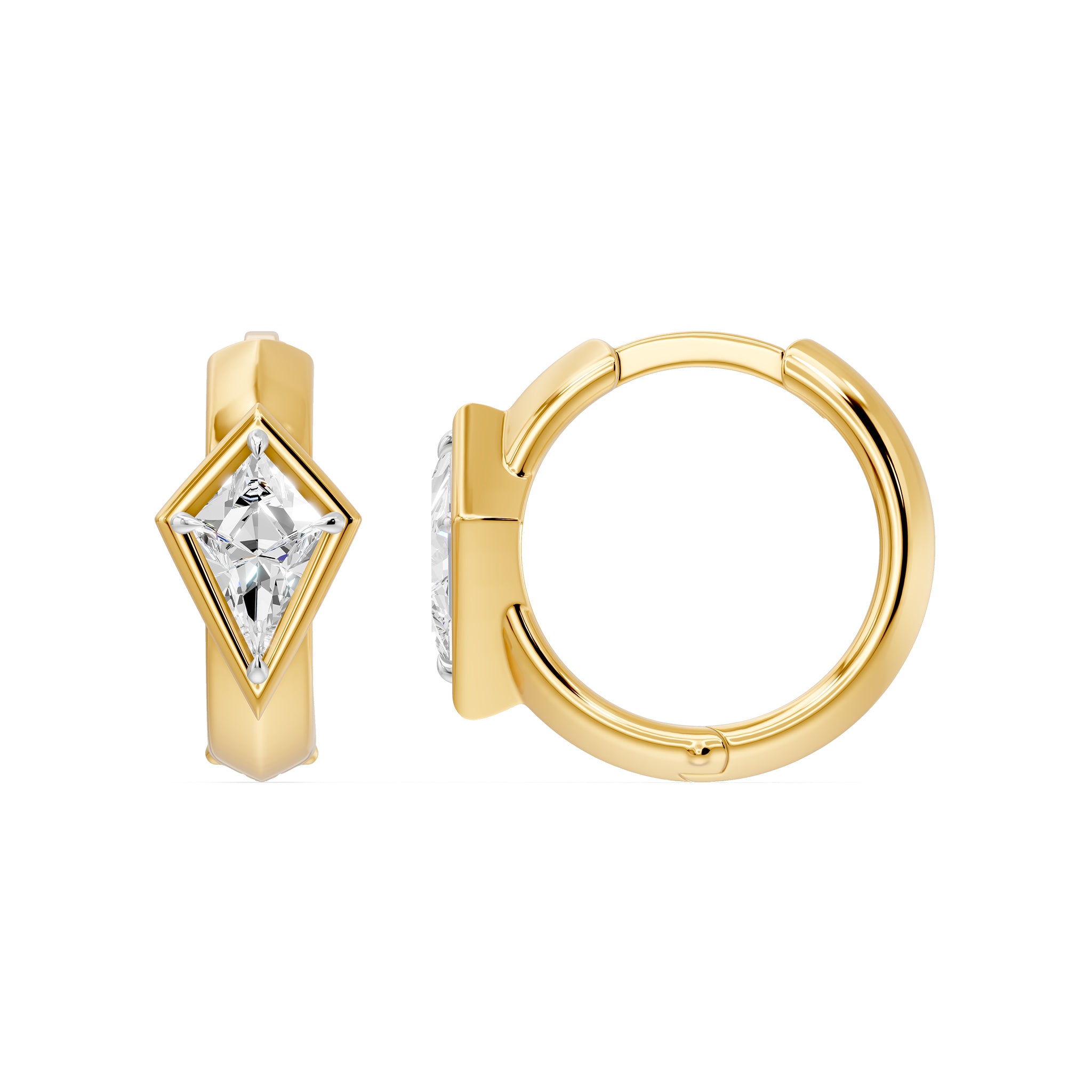 Frame Bezel Kite Huggie Earrings, lab-grown diamonds, 14K yellow gold, side view