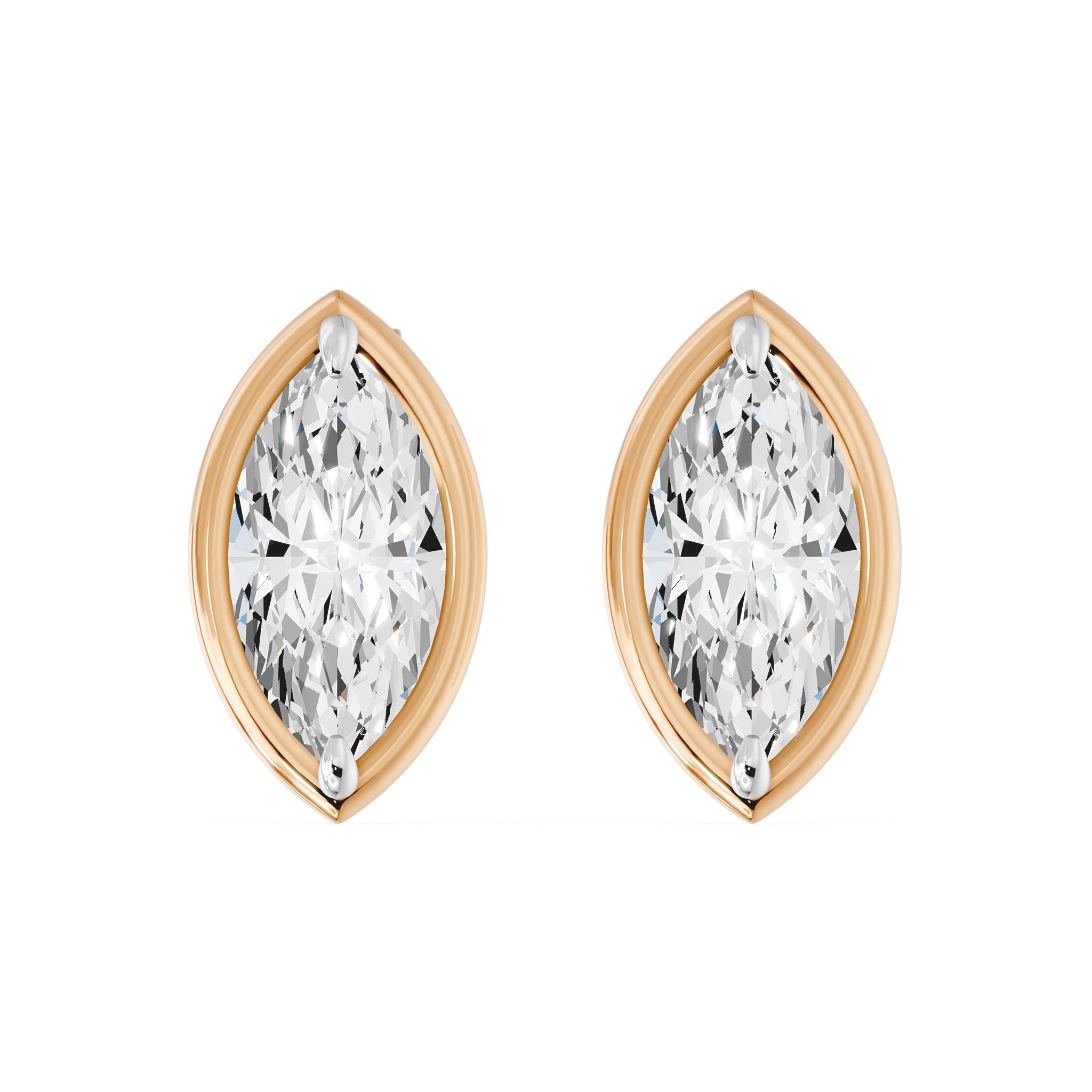 Frame Bezel Marquise Solitaire Stud Earrings, lab-grown diamonds, 14K rose gold, front view