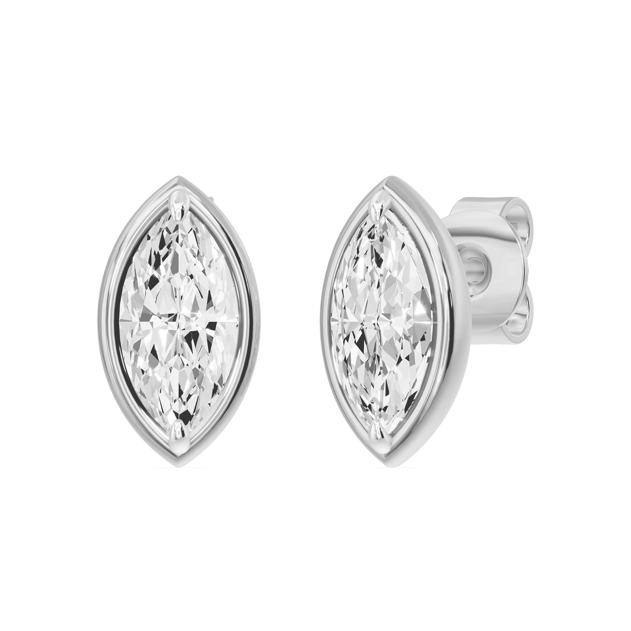 Frame Bezel Marquise Solitaire Stud Earrings, lab-grown diamonds, 14K white gold, angle view