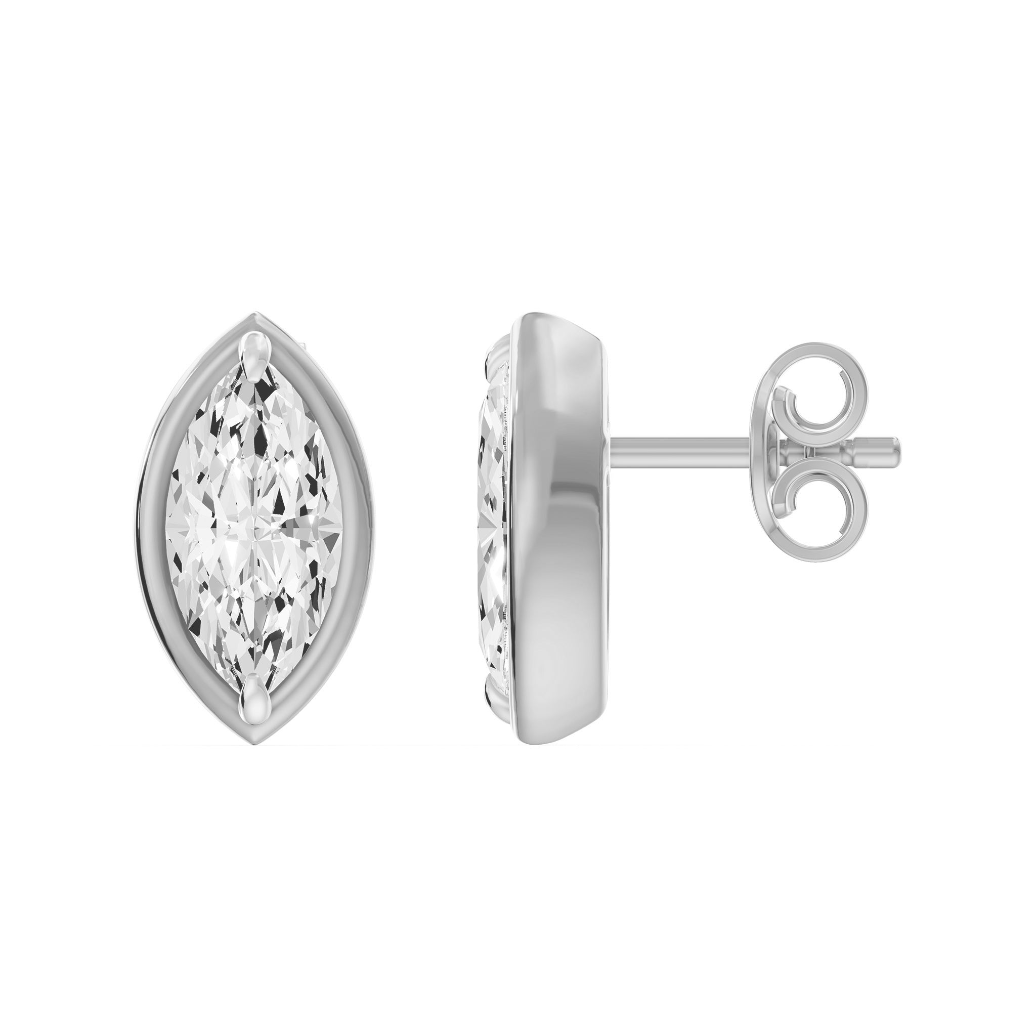 Frame Bezel Marquise Solitaire Stud Earrings, lab-grown diamonds, 14K white gold, side view