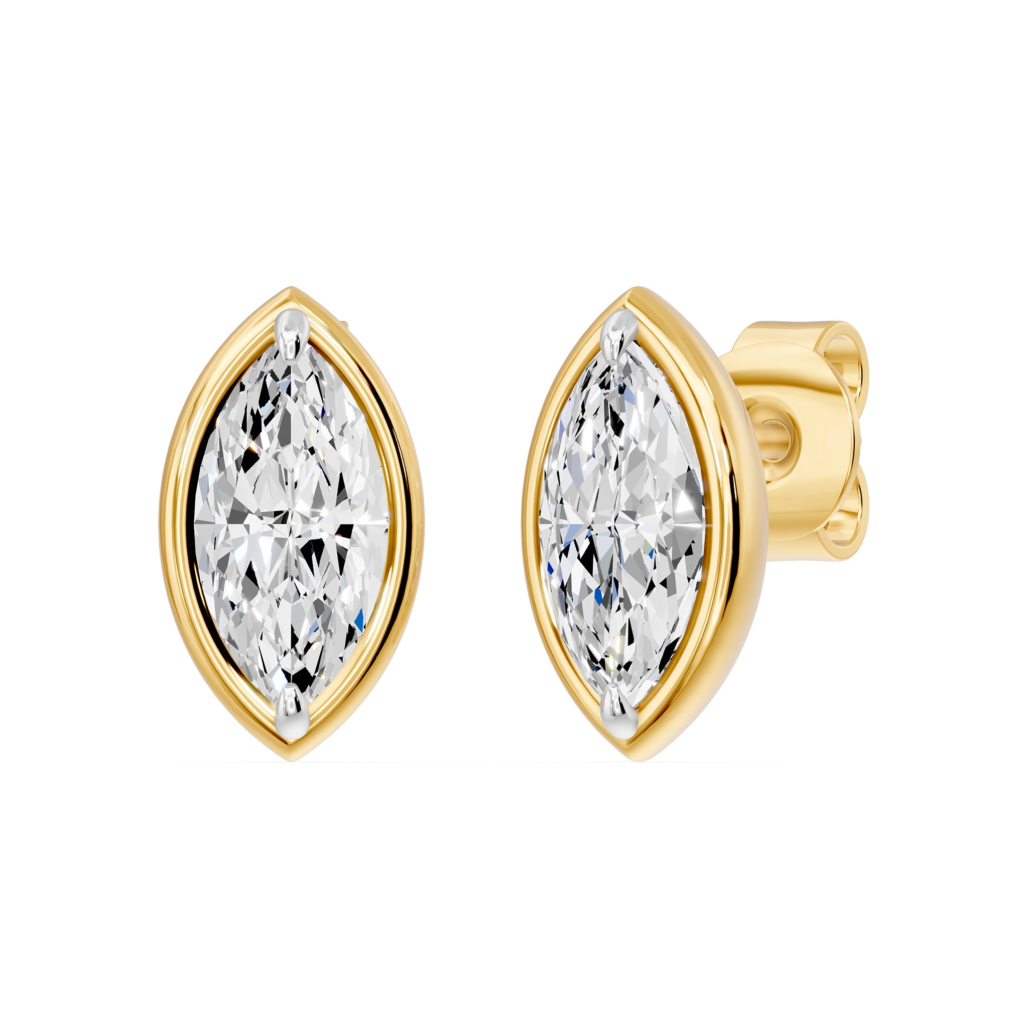 Frame Bezel Marquise Solitaire Stud Earrings, lab-grown diamonds, 14K yellow gold, front view