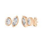 Frame Bezel Oval Marquise Duo Stud Earrings, lab-grown diamonds, 14K rose gold, angle view