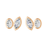 Frame Bezel Oval Marquise Duo Stud Earrings, lab-grown diamonds, 14K rose gold, front view