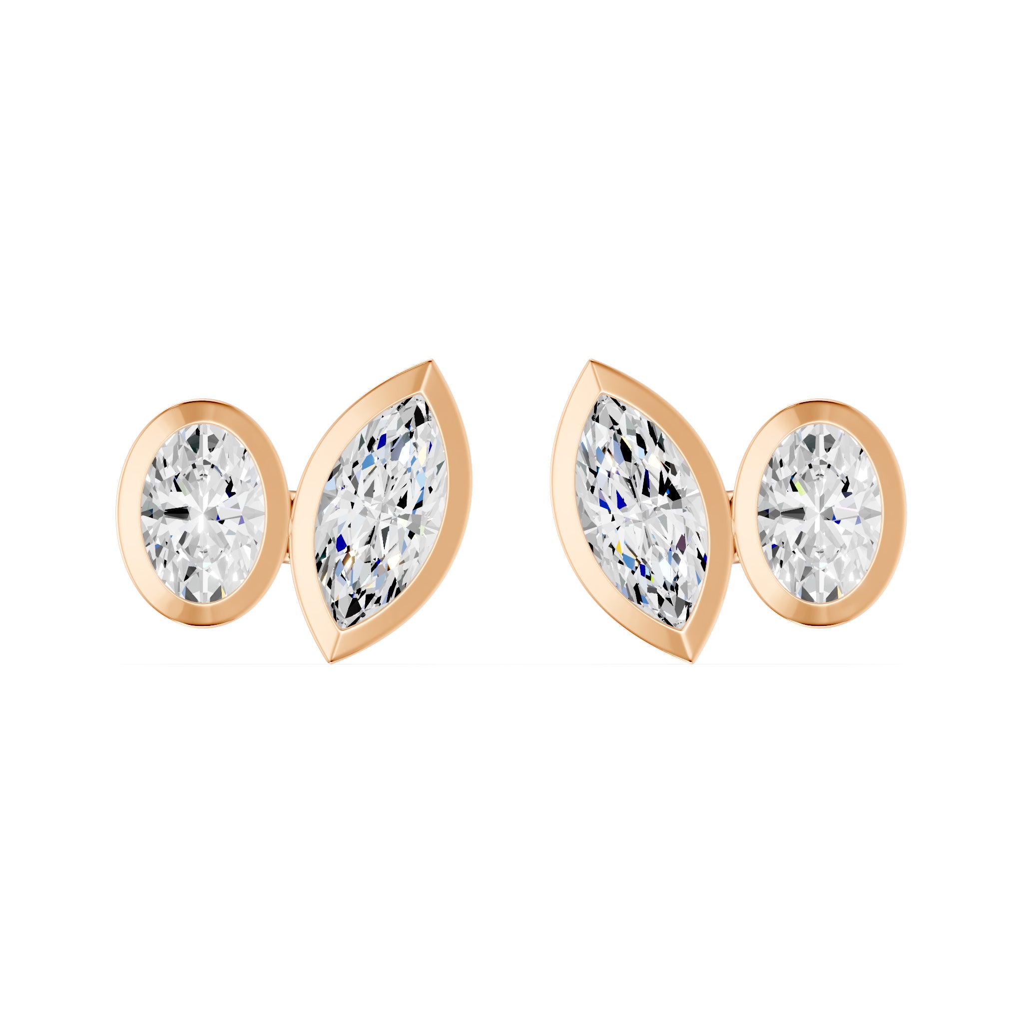 Frame Bezel Oval Marquise Duo Stud Earrings, lab-grown diamonds, 14K rose gold, front view