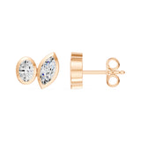 Frame Bezel Oval Marquise Duo Stud Earrings, lab-grown diamonds, 14K rose gold, side view