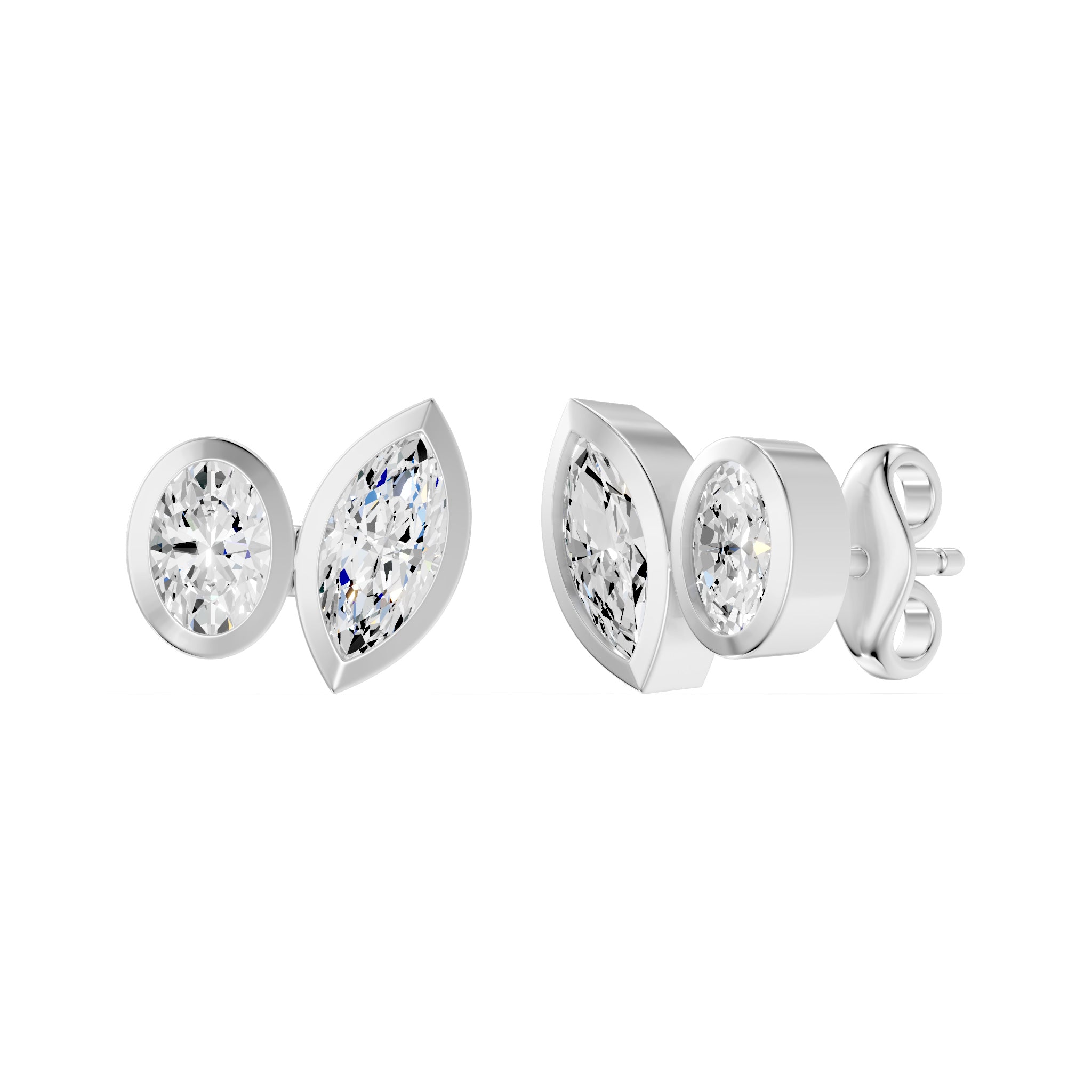 Frame Bezel Oval Marquise Duo Stud Earrings, lab-grown diamonds, 14K white gold, angle view