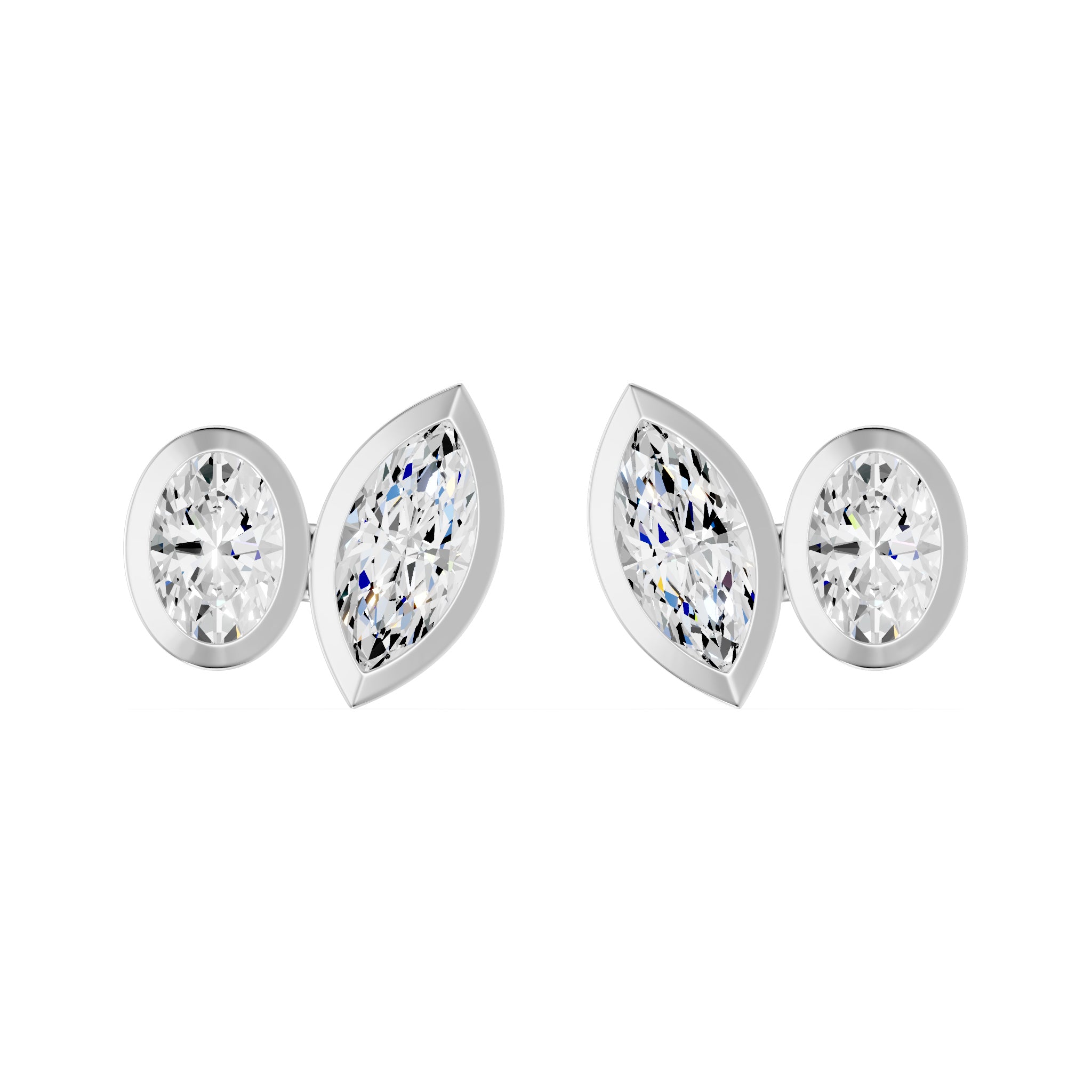 Frame Bezel Oval Marquise Duo Stud Earrings, lab-grown diamonds, 14K white gold, front view
