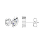 Frame Bezel Oval Marquise Duo Stud Earrings, lab-grown diamonds, 14K white gold, side view