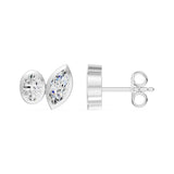 Frame Bezel Oval Marquise Duo Stud Earrings, lab-grown diamonds, 14K white gold, side view