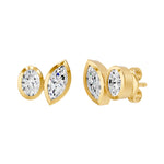 Frame Bezel Oval Marquise Duo Stud Earrings, lab-grown diamonds, 14K yellow gold, front view