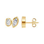 Frame Bezel Oval Marquise Duo Stud Earrings, lab-grown diamonds, 14K yellow gold, side view