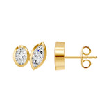 Frame Bezel Oval Marquise Duo Stud Earrings, lab-grown diamonds, 14K yellow gold, side view