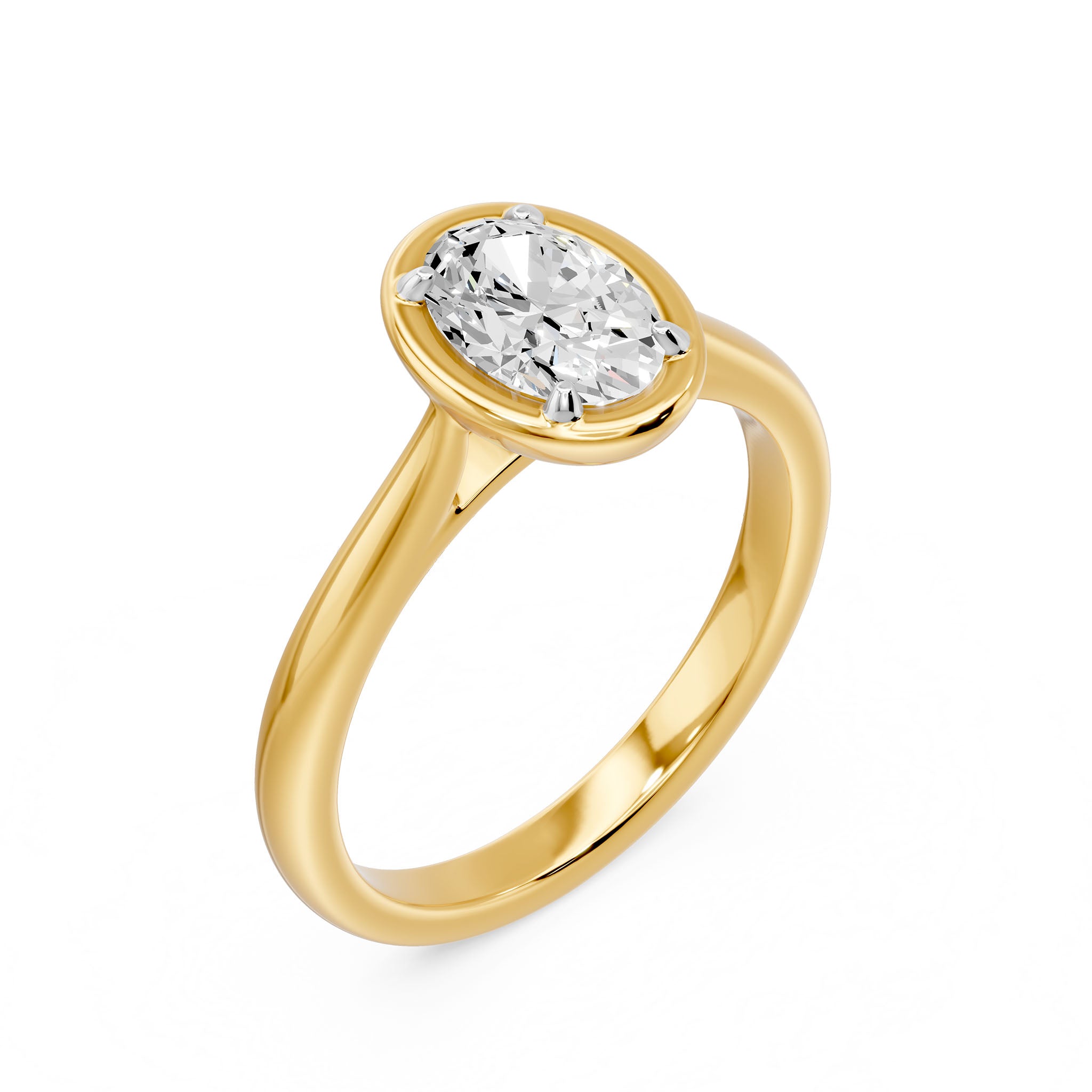 Frame Bezel Oval Solitaire Ring, lab-grown diamond, 14K yellow gold, front view