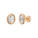Frame Bezel Oval Solitaire Stud Earrings, lab-grown diamonds, 14K rose gold, angle view