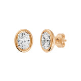 Frame Bezel Oval Solitaire Stud Earrings, lab-grown diamonds, 14K rose gold, angle view