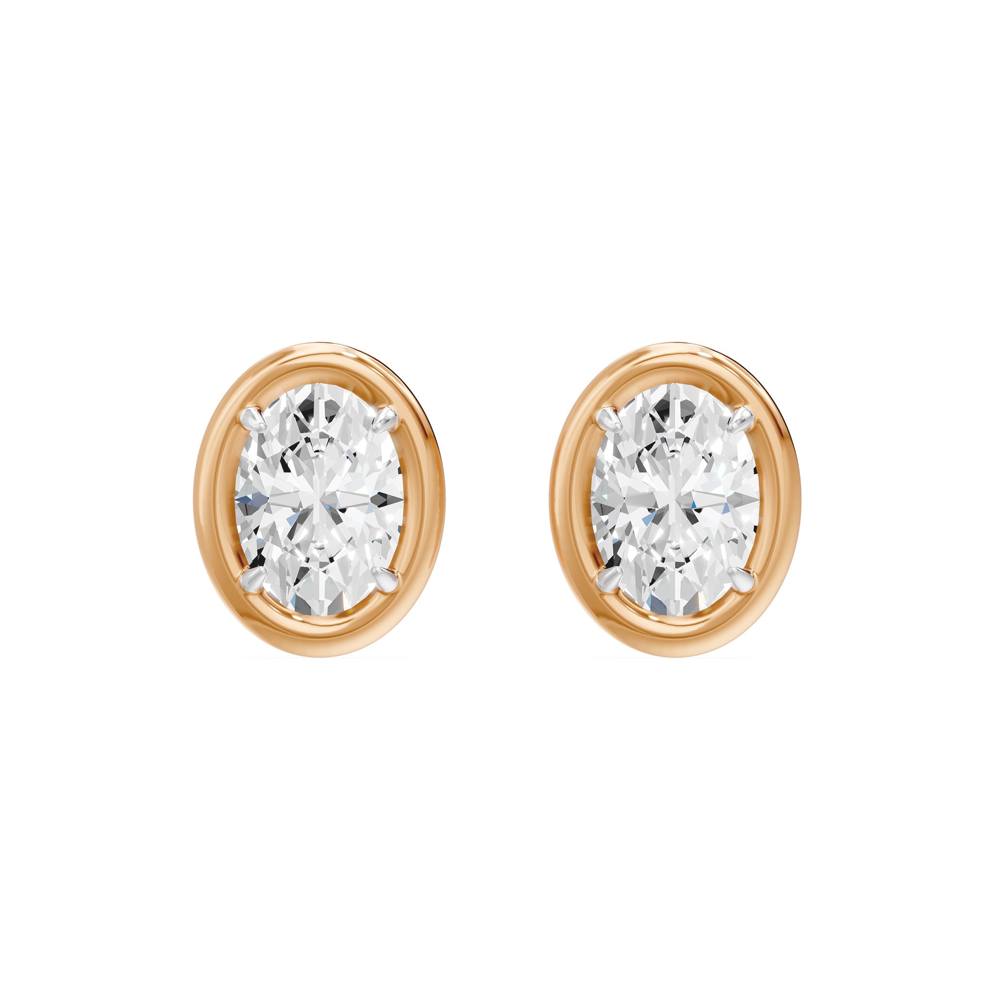 Frame Bezel Oval Solitaire Stud Earrings, lab-grown diamonds, 14K rose gold, front view