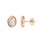 Frame Bezel Oval Solitaire Stud Earrings, lab-grown diamonds, 14K rose gold, side view