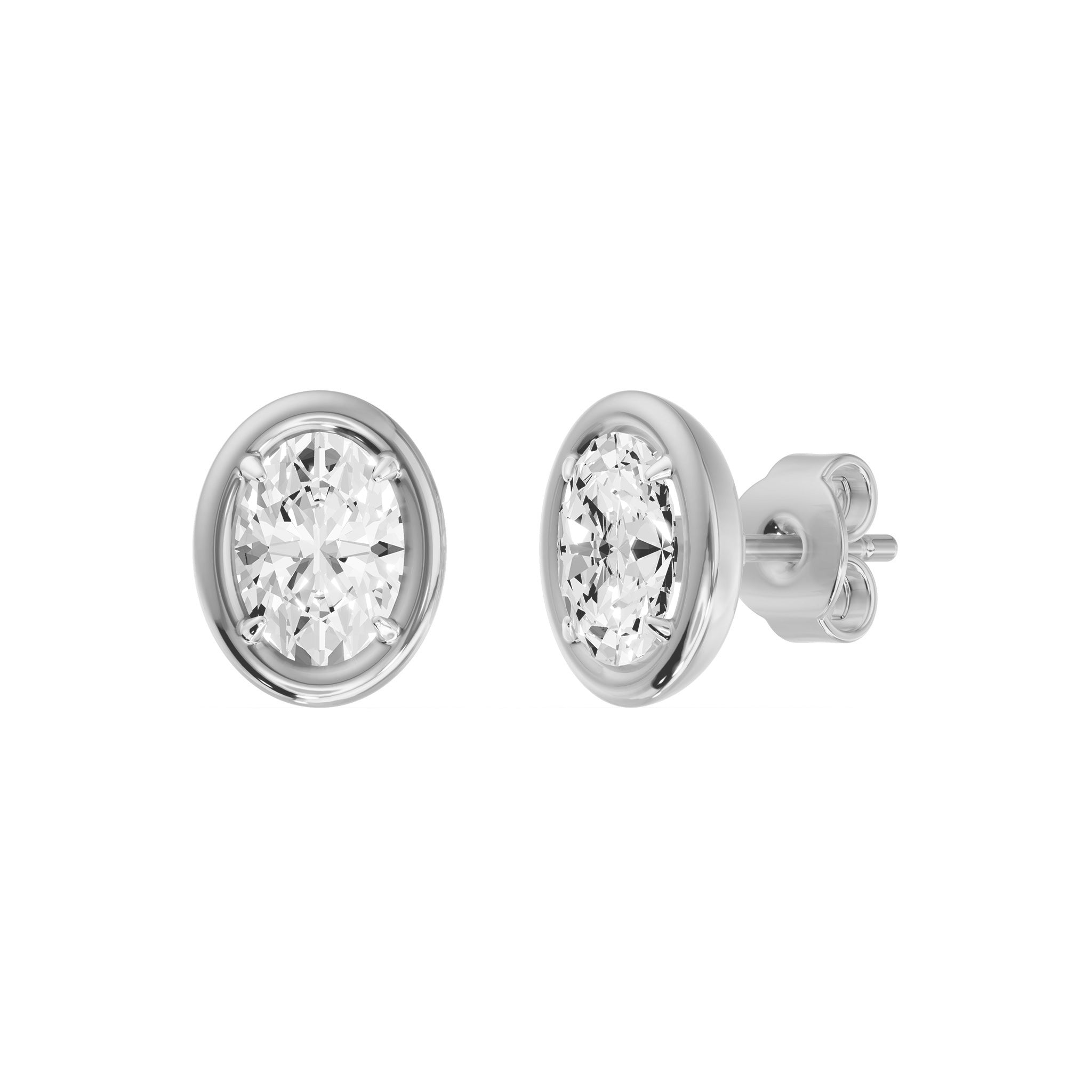 Frame Bezel Oval Solitaire Stud Earrings, lab-grown diamonds, 14K white gold, angle view