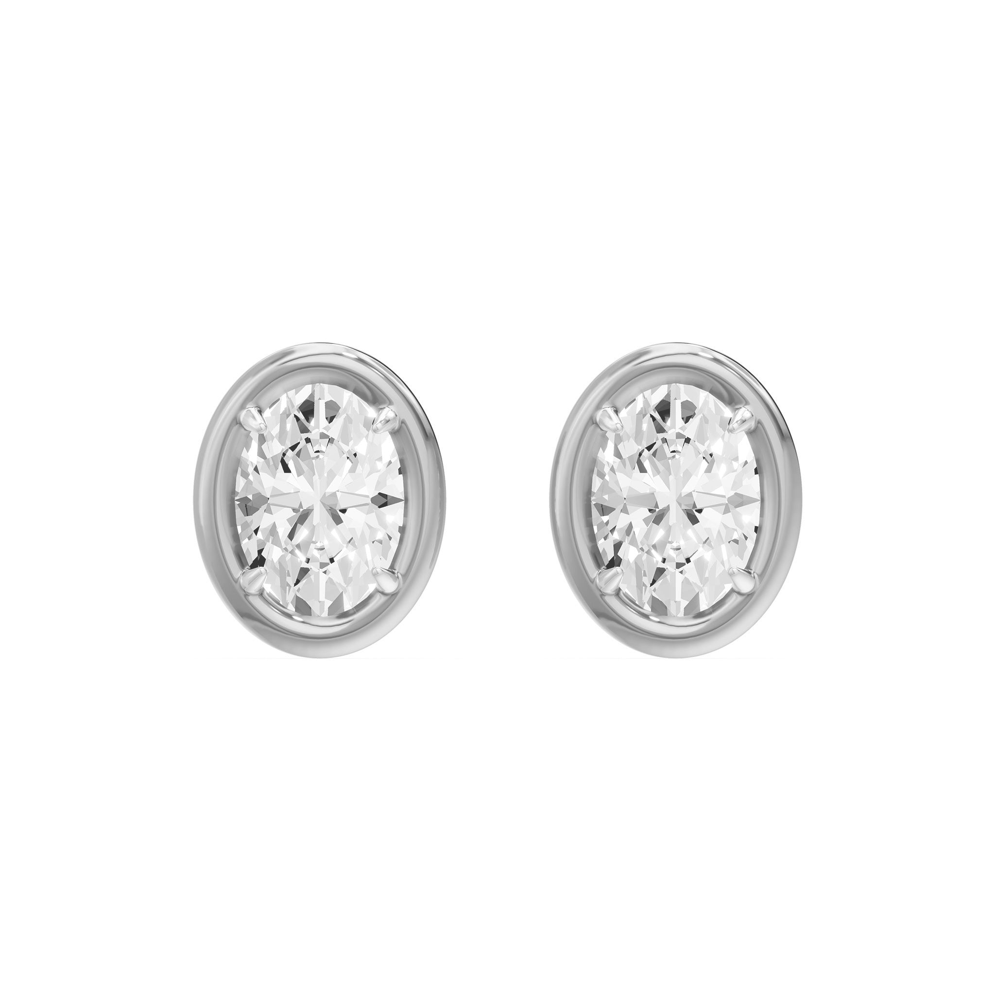 Frame Bezel Oval Solitaire Stud Earrings, lab-grown diamonds, 14K white gold, front view