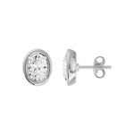 Frame Bezel Oval Solitaire Stud Earrings, lab-grown diamonds, 14K white gold, side view