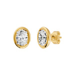 Frame Bezel Oval Solitaire Stud Earrings, lab-grown diamonds, 14K yellow gold, front view