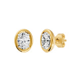 Frame Bezel Oval Solitaire Stud Earrings, lab-grown diamonds, 14K yellow gold, front view