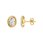 Frame Bezel Oval Solitaire Stud Earrings, lab-grown diamonds, 14K yellow gold, side view