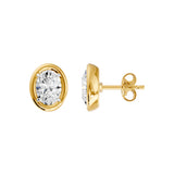 Frame Bezel Oval Solitaire Stud Earrings, lab-grown diamonds, 14K yellow gold, side view