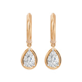 Frame Bezel Pear Dangle Huggie Earrings, lab-grown diamonds, 14K rose gold, front view