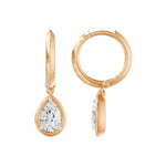 Frame Bezel Pear Dangle Huggie Earrings, lab-grown diamonds, 14K rose gold, side view