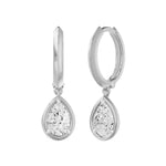 Frame Bezel Pear Dangle Huggie Earrings, lab-grown diamonds, 14K white gold, angle view