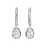 Frame Bezel Pear Dangle Huggie Earrings, lab-grown diamonds, 14K white gold, front view