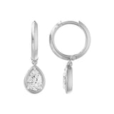 Frame Bezel Pear Dangle Huggie Earrings, lab-grown diamonds, 14K white gold, side view