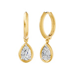 Frame Bezel Pear Dangle Huggie Earrings, lab-grown diamonds, 14K yellow gold, front view