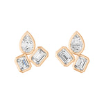 Frame Bezel Pear Emerald Trio Stud Earrings, lab-grown diamonds, 14K rose gold, front view