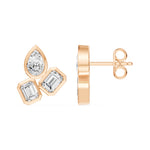 Frame Bezel Pear Emerald Trio Stud Earrings, lab-grown diamonds, 14K rose gold, side view