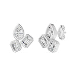 Frame Bezel Pear Emerald Trio Stud Earrings, lab-grown diamonds, 14K white gold, angle view