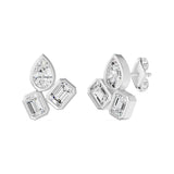 Frame Bezel Pear Emerald Trio Stud Earrings, lab-grown diamonds, 14K white gold, angle view