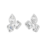 Frame Bezel Pear Emerald Trio Stud Earrings, lab-grown diamonds, 14K white gold, front view