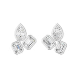 Frame Bezel Pear Emerald Trio Stud Earrings, lab-grown diamonds, 14K white gold, front view