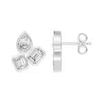 Frame Bezel Pear Emerald Trio Stud Earrings, lab-grown diamonds, 14K white gold, side view