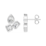 Frame Bezel Pear Emerald Trio Stud Earrings, lab-grown diamonds, 14K white gold, side view