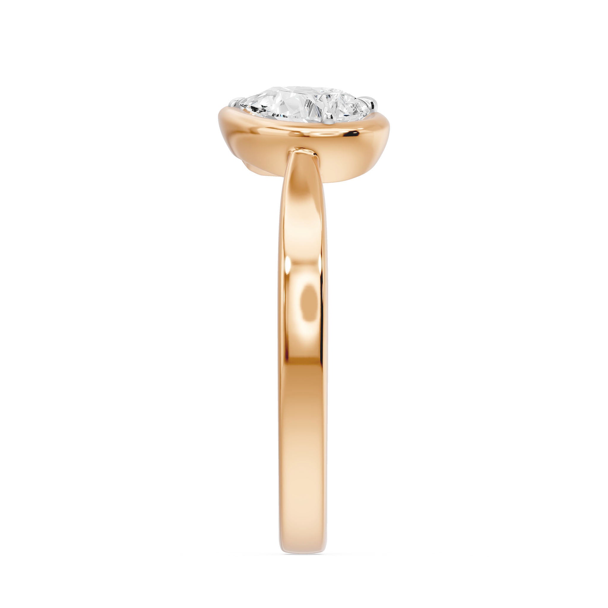Frame Bezel Pear Emerald Two Stone Ring, lab-grown diamonds, 14K rose gold, side view