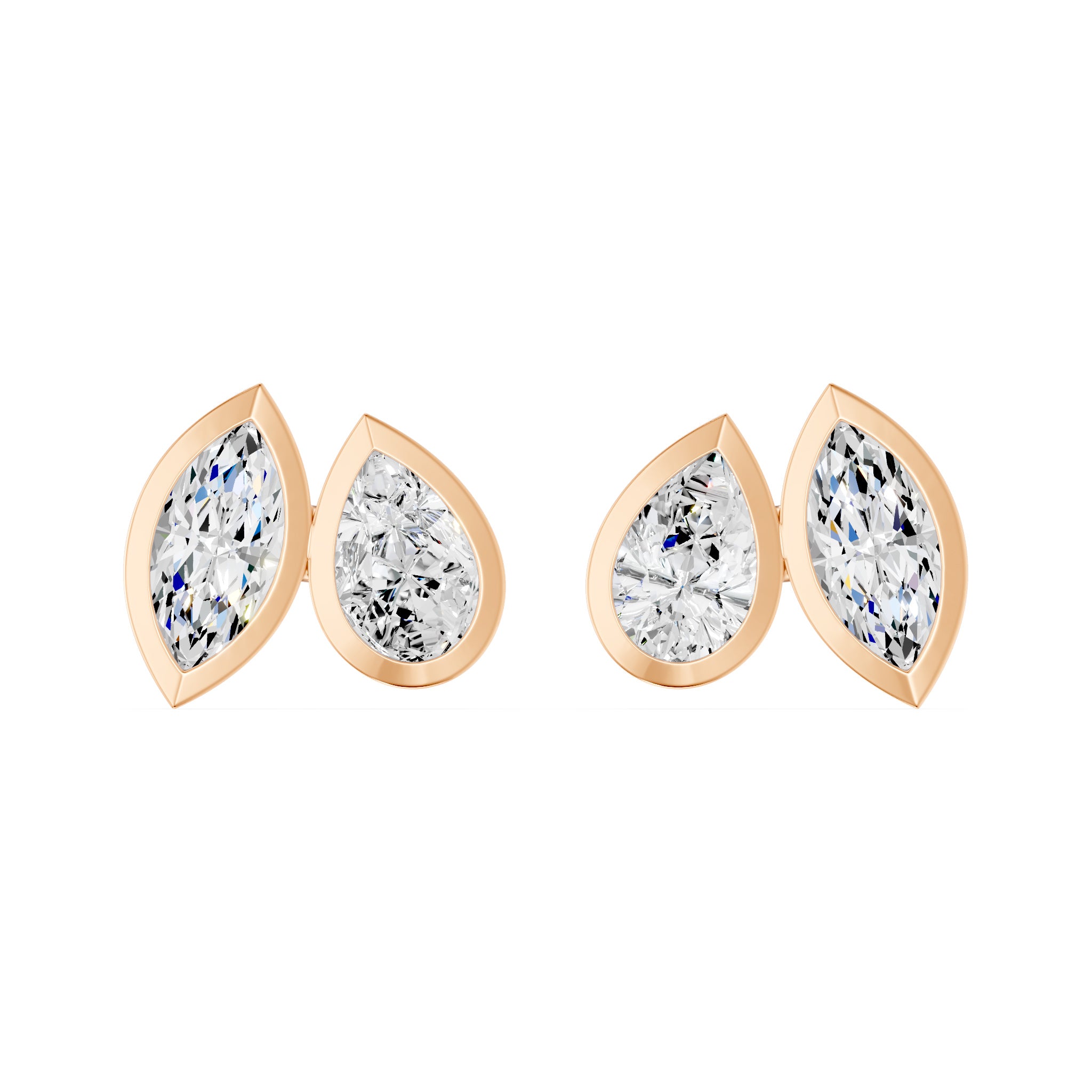Frame Bezel Pear Marquise Duo Stud Earrings, lab-grown diamonds, 14K rose gold, front view