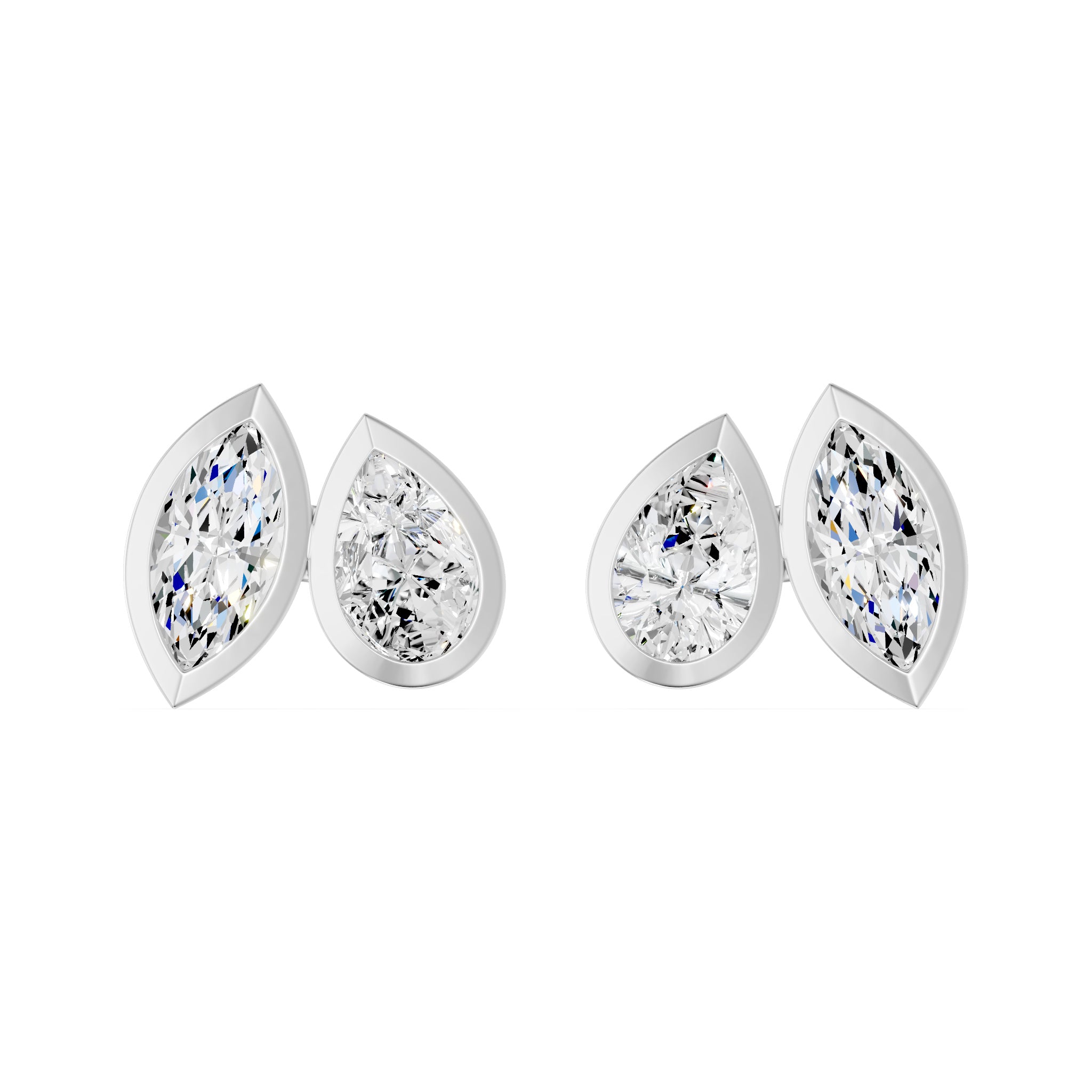 Frame Bezel Pear Marquise Duo Stud Earrings, lab-grown diamonds, 14K white gold, front view