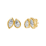 Frame Bezel Pear Marquise Duo Stud Earrings, lab-grown diamonds, 14K yellow gold, front view
