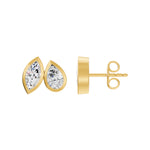 Frame Bezel Pear Marquise Duo Stud Earrings, lab-grown diamonds, 14K yellow gold, side view