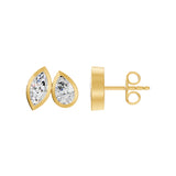 Frame Bezel Pear Marquise Duo Stud Earrings, lab-grown diamonds, 14K yellow gold, side view